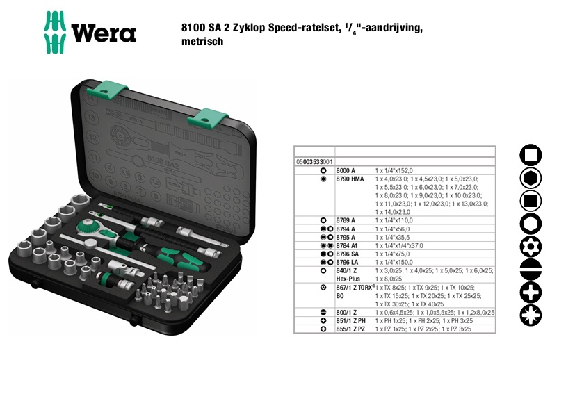 Wera 8100 SA 2 Dopsleutelset ZYKLOP 1/4”, 42-delig