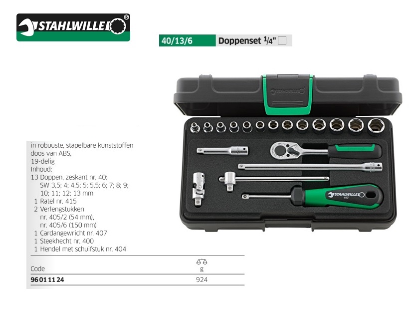 Stahlwille 40/13/6K 19-delige Doppenset in koffer - 1/4