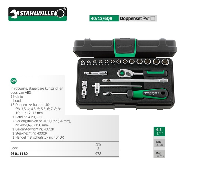 Stahlwille 40/13/6QR 19-delige Doppenset in koffer - 1/4