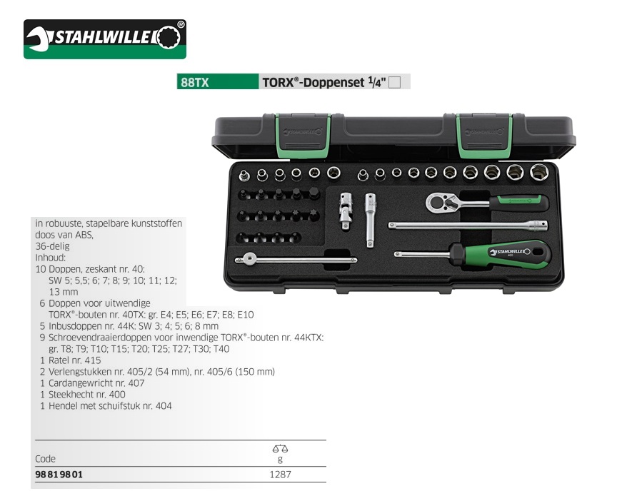 Stahlwille 88TX 36-delige Doppenset in koffer - 1/4