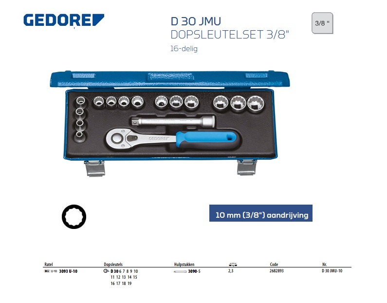 Dopsleutelset 3/8