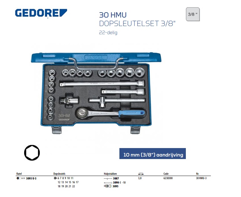 Dopsleutelset 3/8