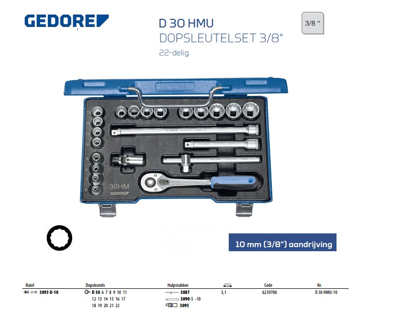 Dopsleutelset 3/8