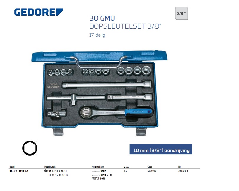 Dopsleutelset 3/8