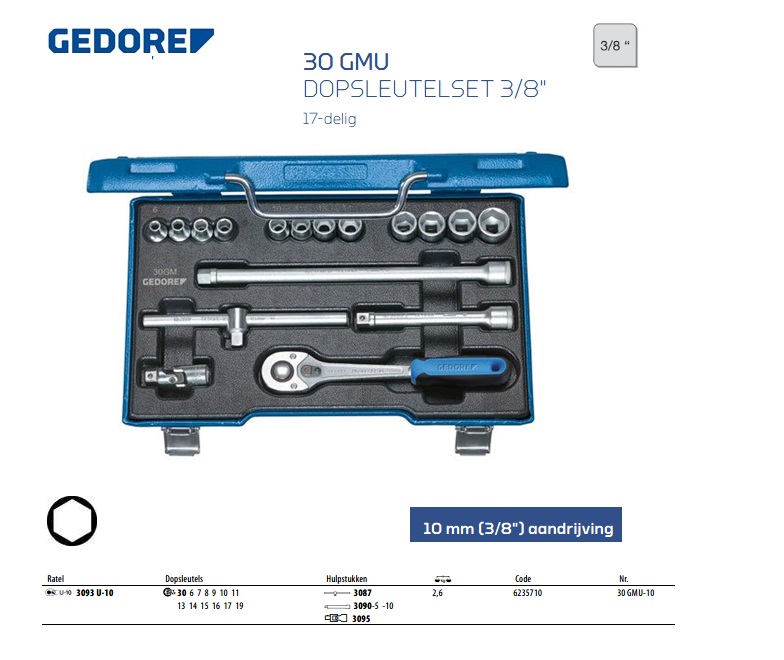 Dopsleutelset 3/8