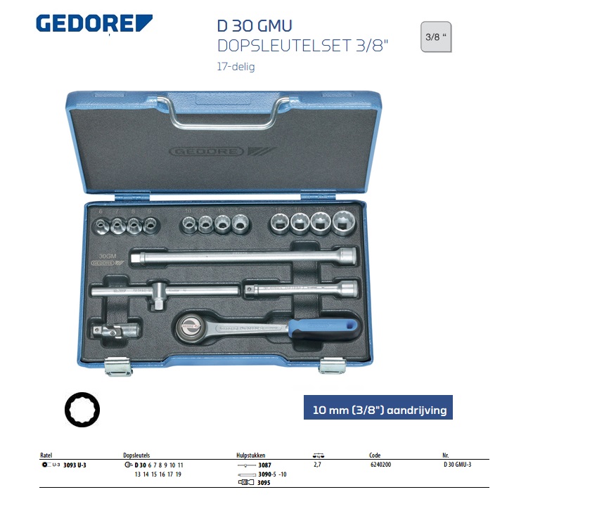 Dopsleutelset 3/8