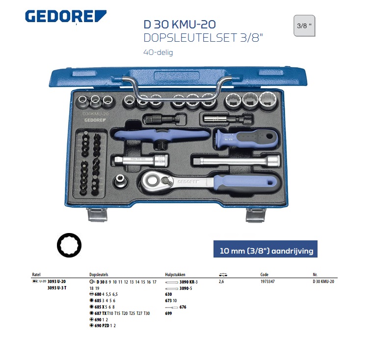 Dopsleutelset 3/8