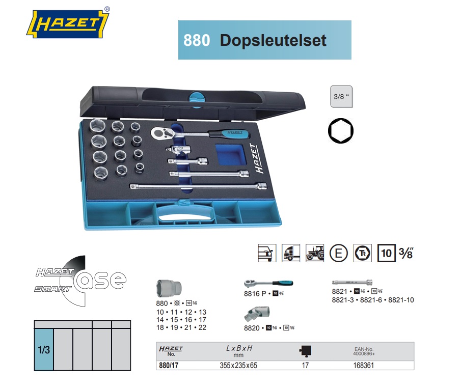 Hazet 880/17 Dopsleutelset 3/8” 17delig