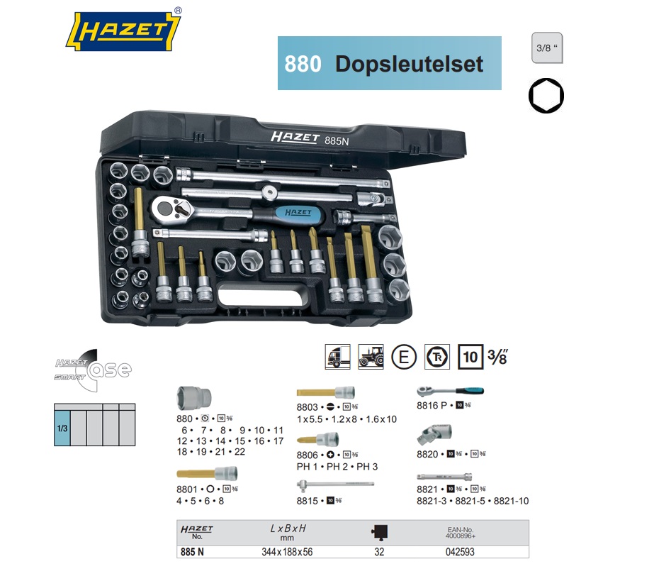 Hazet 885N Dopsleutelset 3/8” 32delig