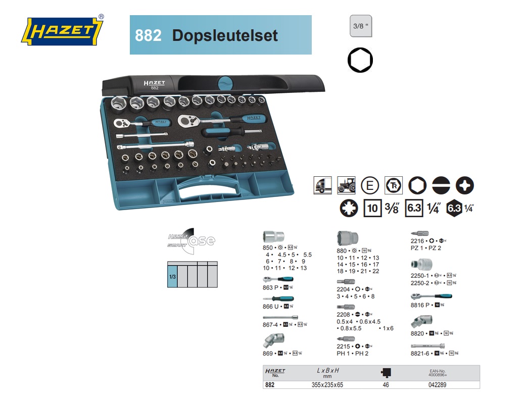 Hazet 882 Dopsleutelset 3/8” 46delig