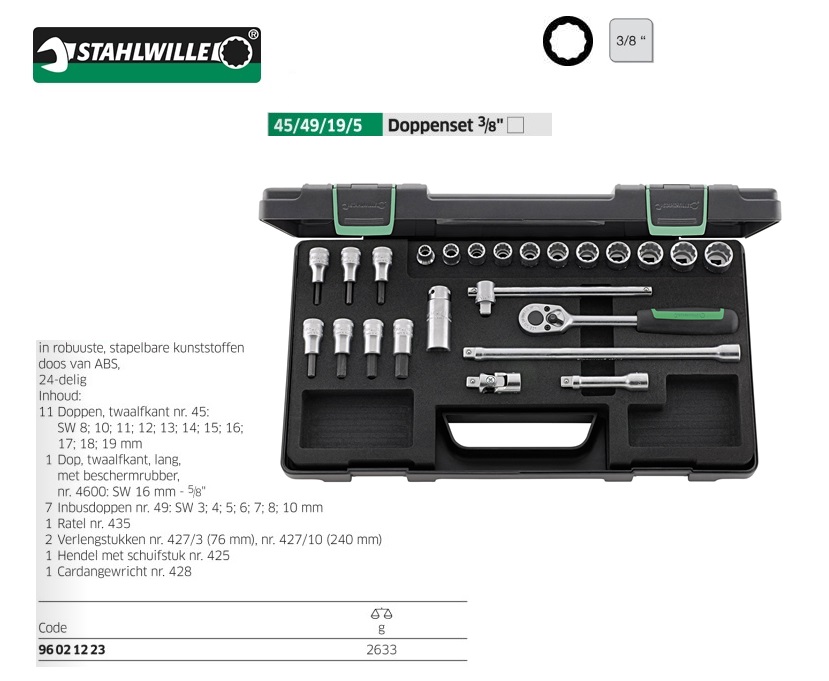 Stahlwille 45/49/19/5 Dopsleutelset 24 delig 3/8