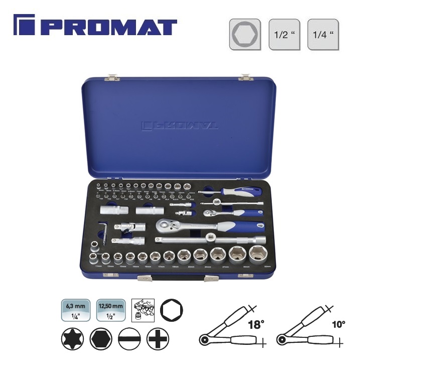 Arctic talent Alfabet Dopsleutelset 55-Delig 1/2 " + 1/4" - DKMTools - dopsleutelset