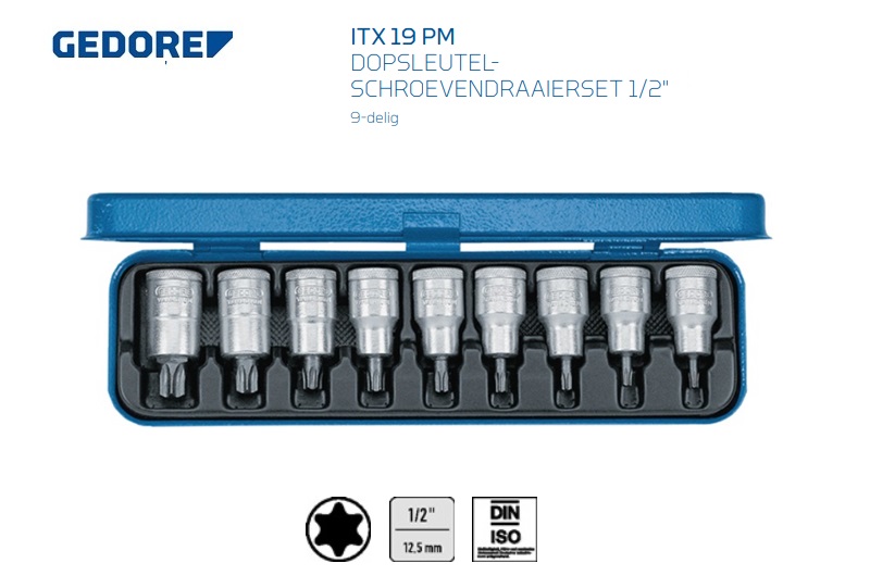 Dopsleutelset ITX 19 PM 9 delig 1/2