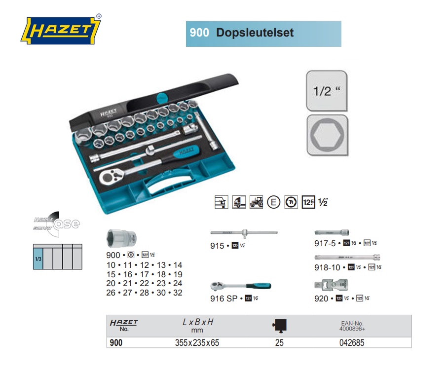 Hazet 900 Dopsleutelset 1/2