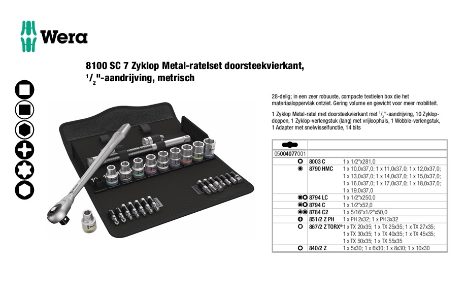 Wera 8100 SC 7 Dopsleutelset 28delig. ZYKLOP push