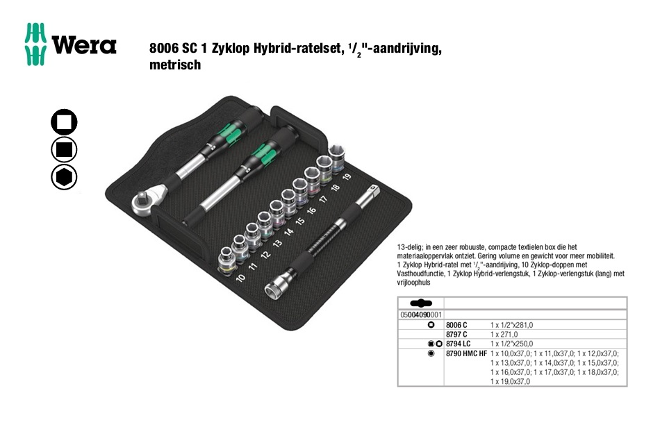 Wera 8006 SC 1 Dopsleutelset 13delig. ZYKLOP Hybrid