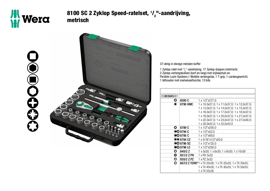 Wera 8100 SC 2 Dopsleutelset 37tlg. ZYKLOP speed