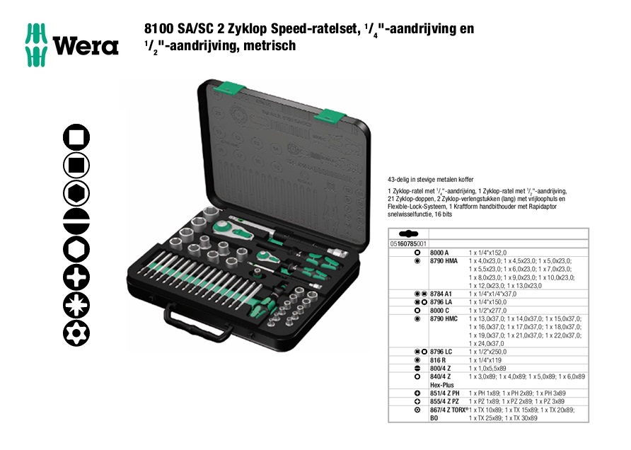 Wera 8100 SA-SC 2 Dopsleutelset 43tlg. ZYKLOP speed