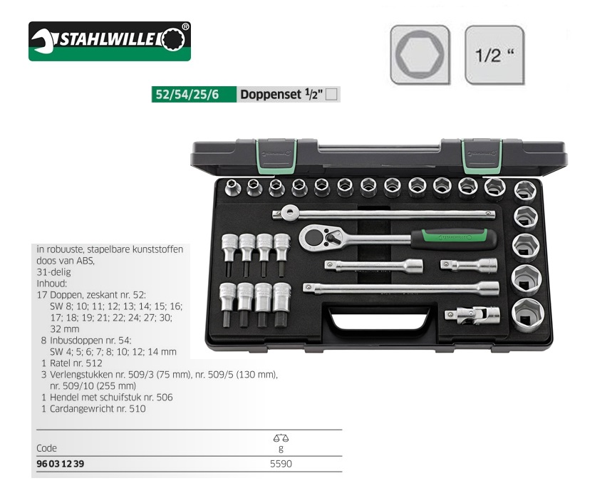 Stahlwille 52/54/25/6 Dopsleutelset 31 delig 1/2