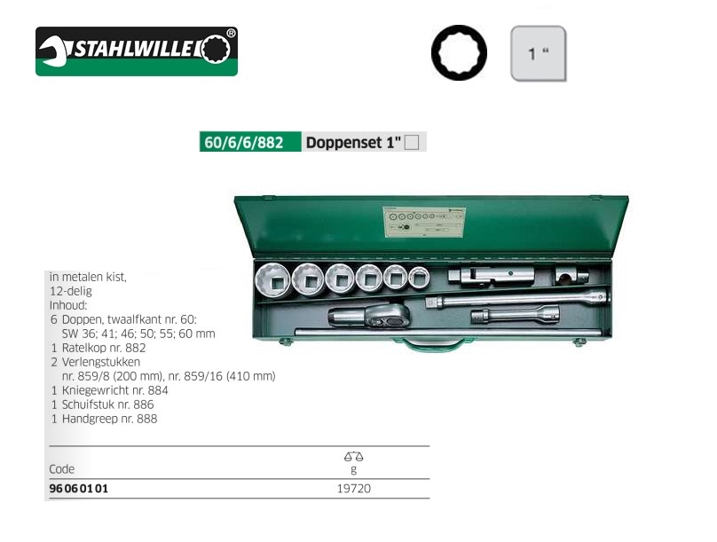 Stahlwille 60/6/6/882 Dopsleutelset 12 delig 1