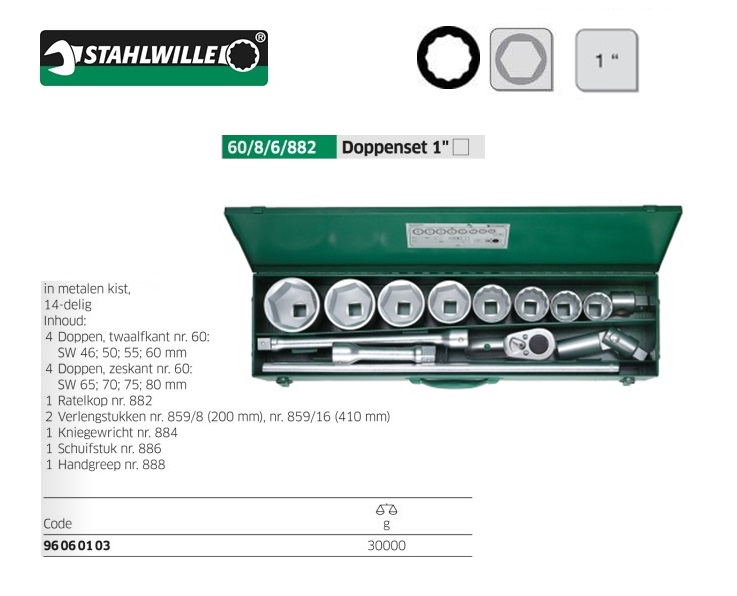 Steckschlüsselsatz 1 Zoll 14 tlg. SW 46-80 L. 835 mm CV STAHLWILLE