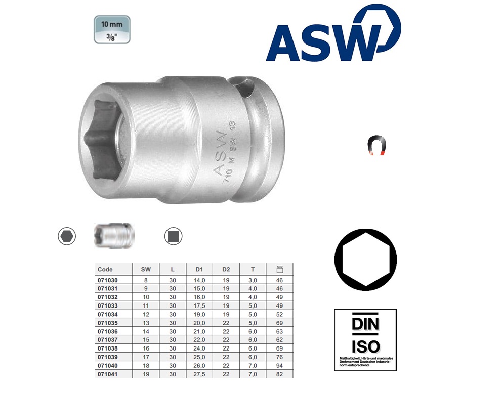 ASW Krachtdopsleutel 3/8