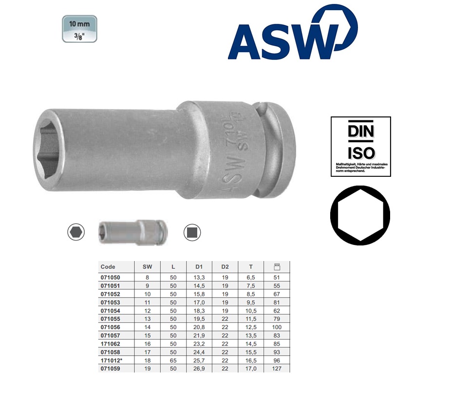 ASW Krachtdopsleutel 3/8