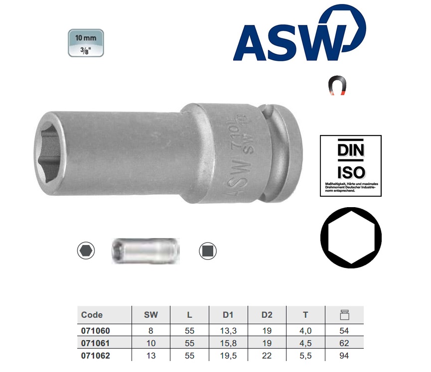 ASW Krachtdopsleutel 3/8