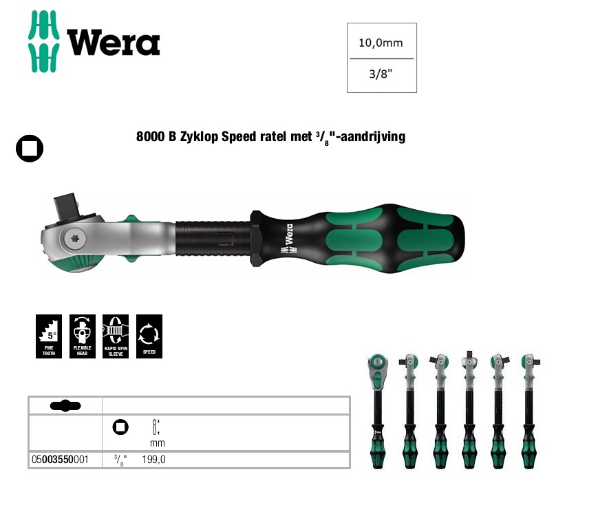 Wera 8000 B Zyklop Metal-ratel 3/8