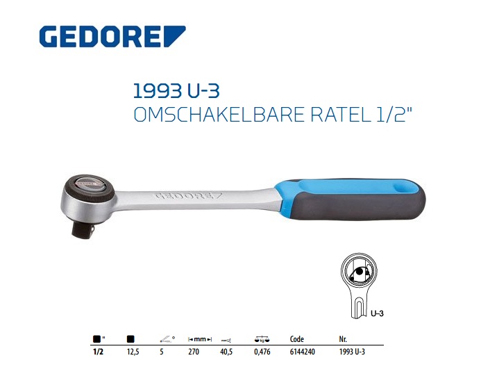 Gedore 1993 U-3 Omschakelbare ratel 1/2