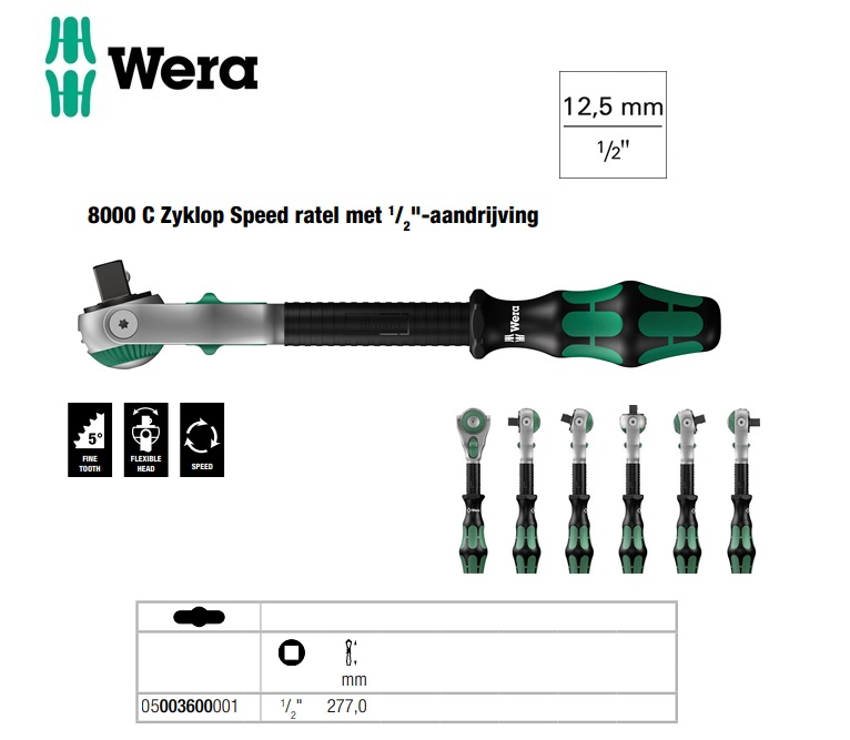 Wera 8000 C Zyklop Speed ratel met 1/2