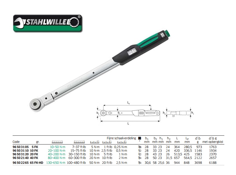 Stahlwille 730NR/5FK momentsleutel 10-50Nm, 3/8