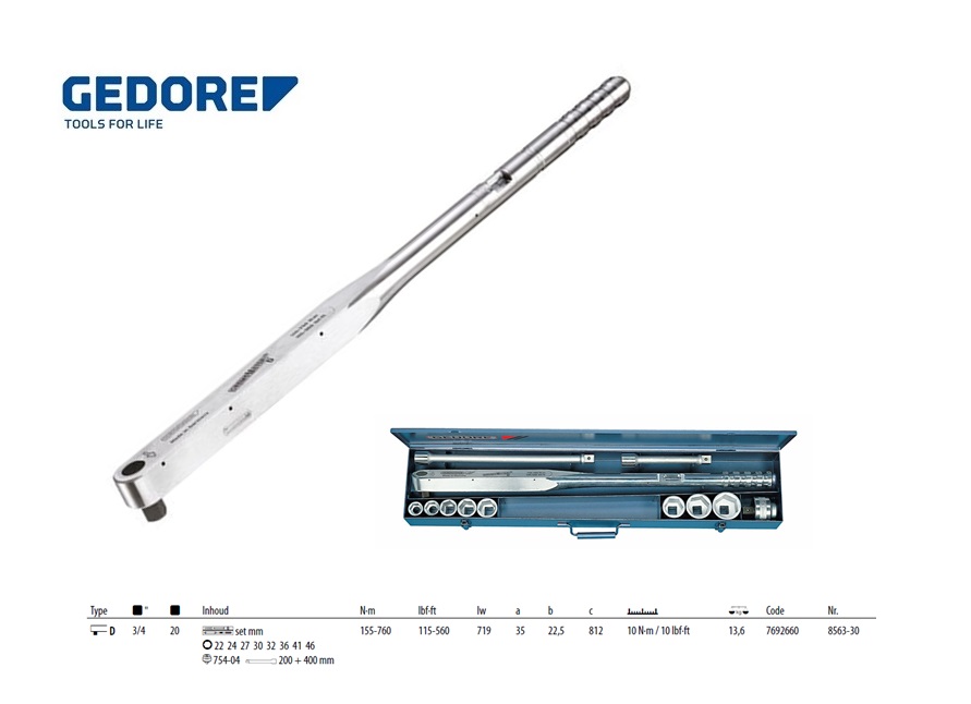 Momentsleutelset DREMOMETER D 3/4