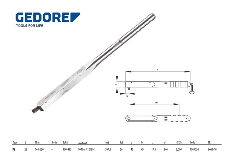 Momentsleutel DREMOMETER DZ 140-620Nm