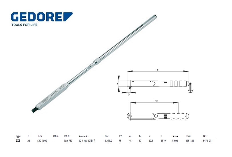 Momentsleutel DREMOMETER DXZ 520-1000Nm