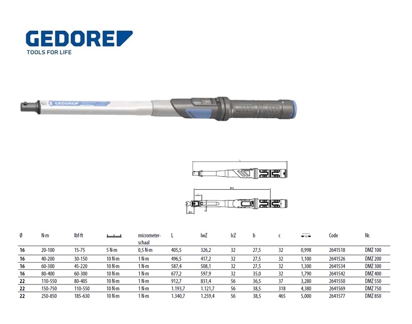 Momentsleutel DREMASTER Z 16, 20-100 Nm