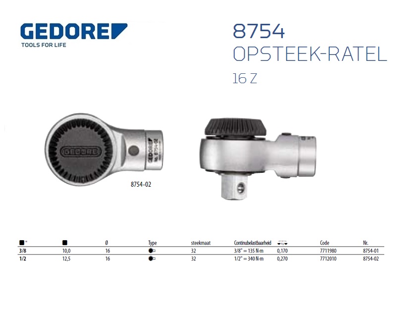 Opsteek-omschakelbare ratel 16 Z 1/2