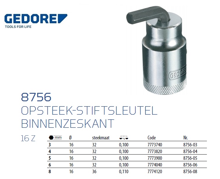 Opsteek-stiftsleutel 16 Z 3 mm