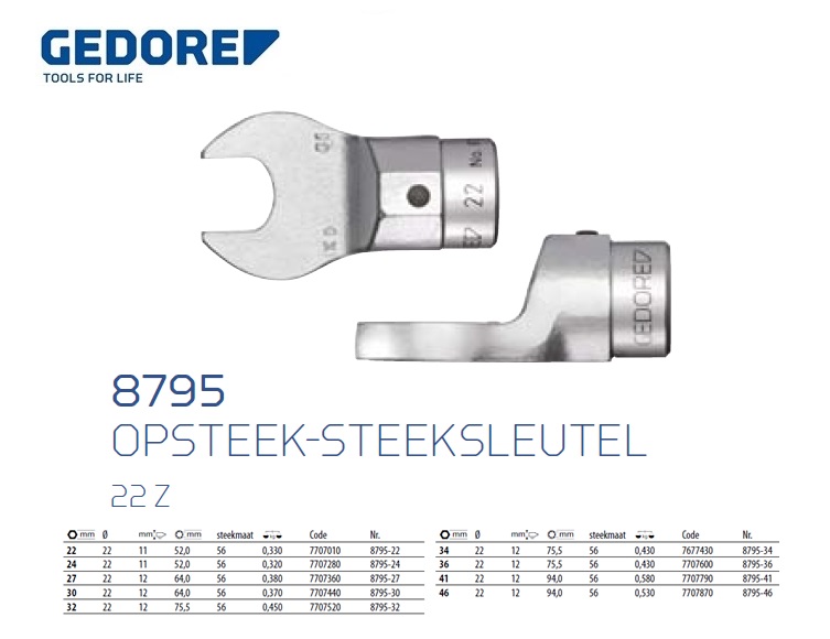 Opsteek-steeksleutel 22 Z, 22 mm