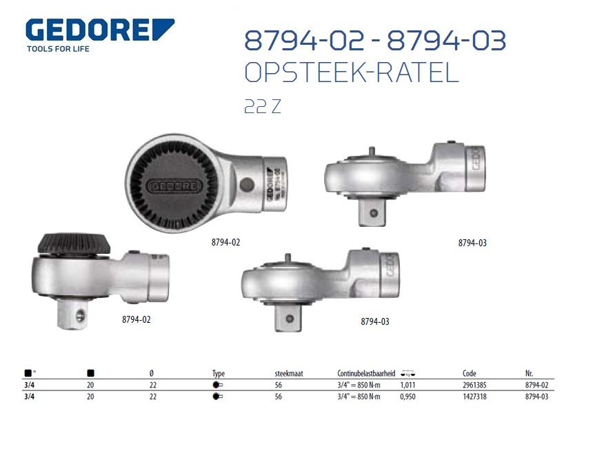 Opsteek-omschakelbare ratel 16 Z 1/2