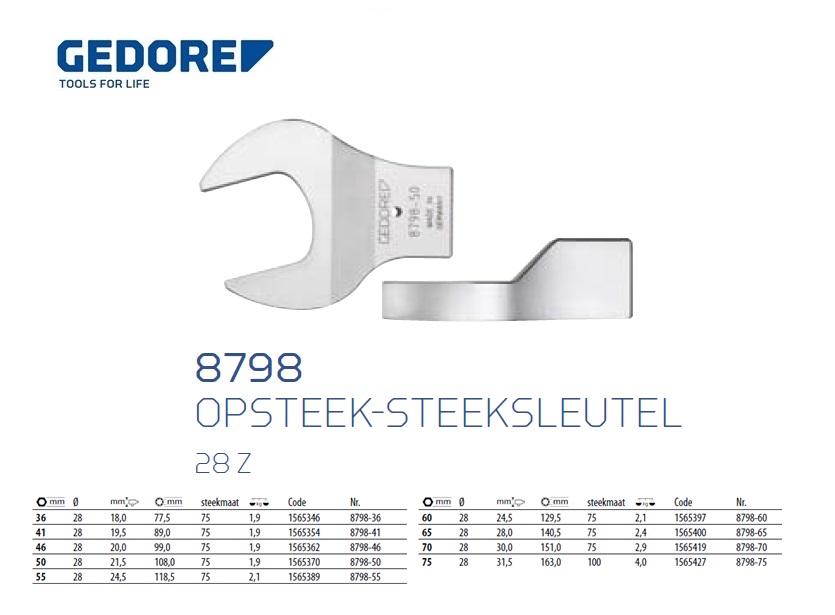 Opsteek-steeksleutel 28 Z, 36 mm