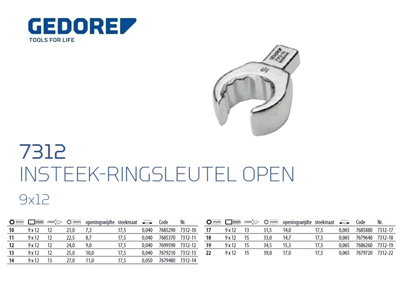 Insteek-ringsleutel open SE 9x12, 14 mm