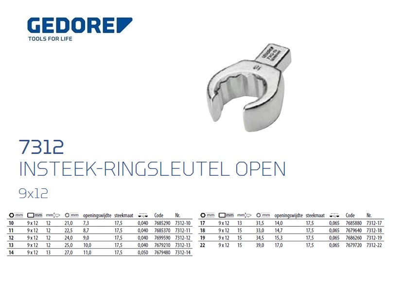 Insteek-ringsleutel open SE 9x12, 10 mm