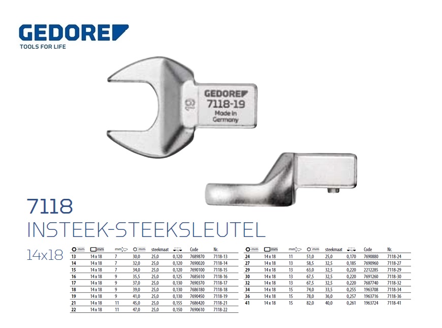 Insteek-steeksleutel SE 14x18, 13 mm