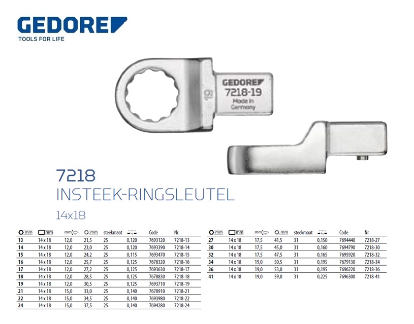 Insteek-ringsleutel SE 14x18, 13 mm