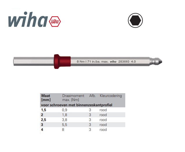 Wiha 388 Wisselschacht binnenzeskant 1,5mm