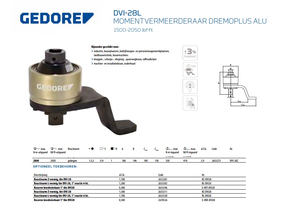 Gedore DVI-28Z Momentvermeerderaar DREMOPLUS ALU 2800 Nm