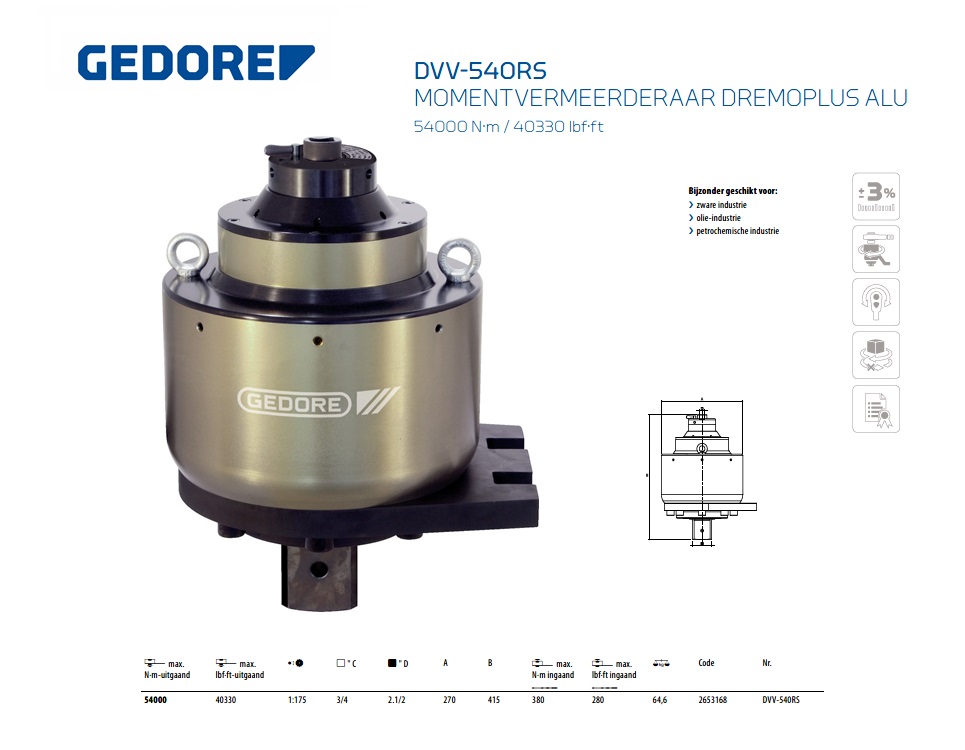 Gedore DVV-540RS Momentvermeerderaar DREMOPLUS ALU 54000 Nm