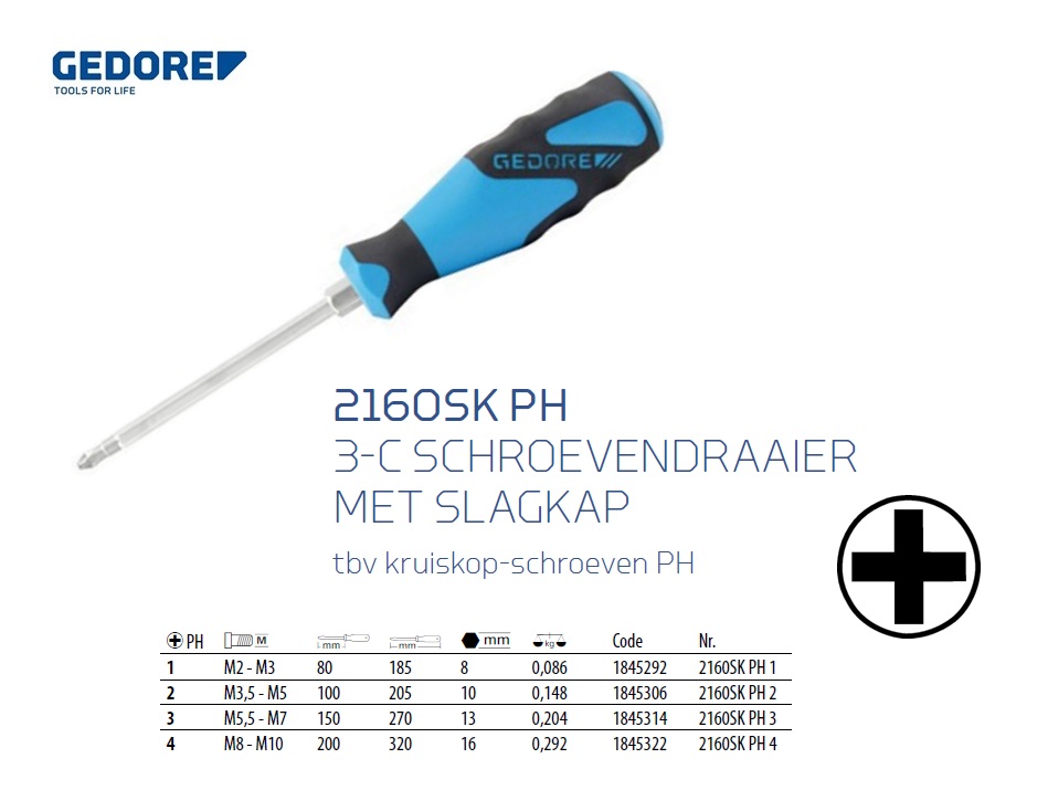 3-C schroevendraaier PH 1x80mm Gedore 1845292