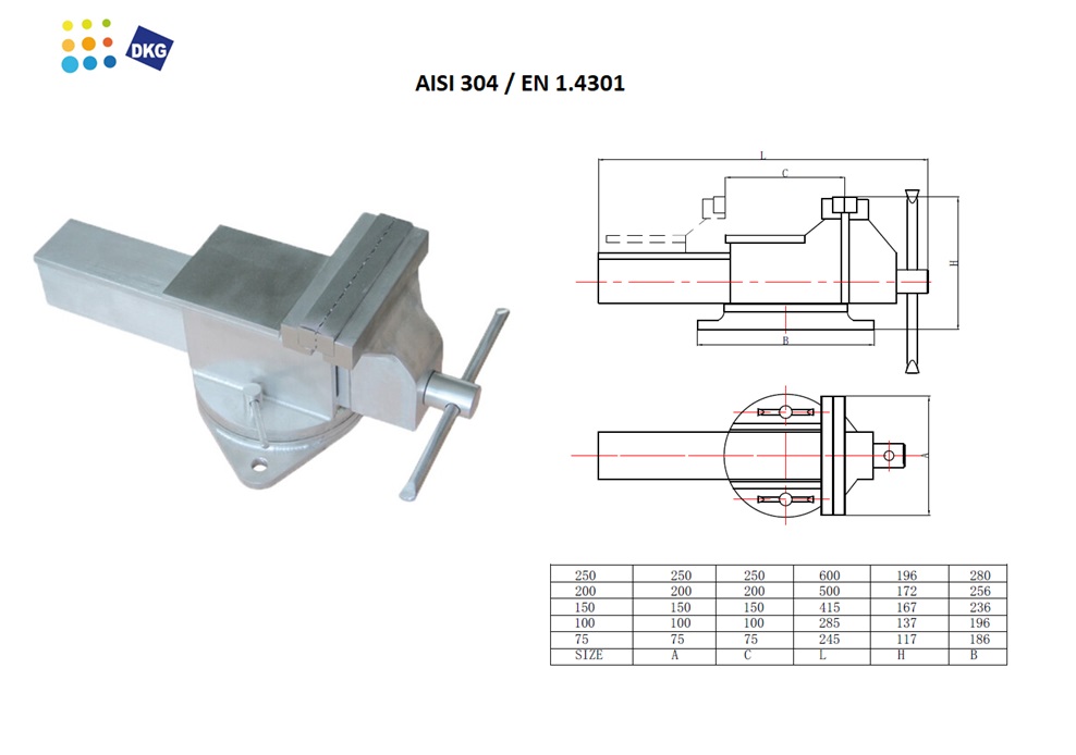 Roestvrijstalen Bankschroef 250mm AISI 304 / EN 1.4301 | DKMTools - DKM Tools